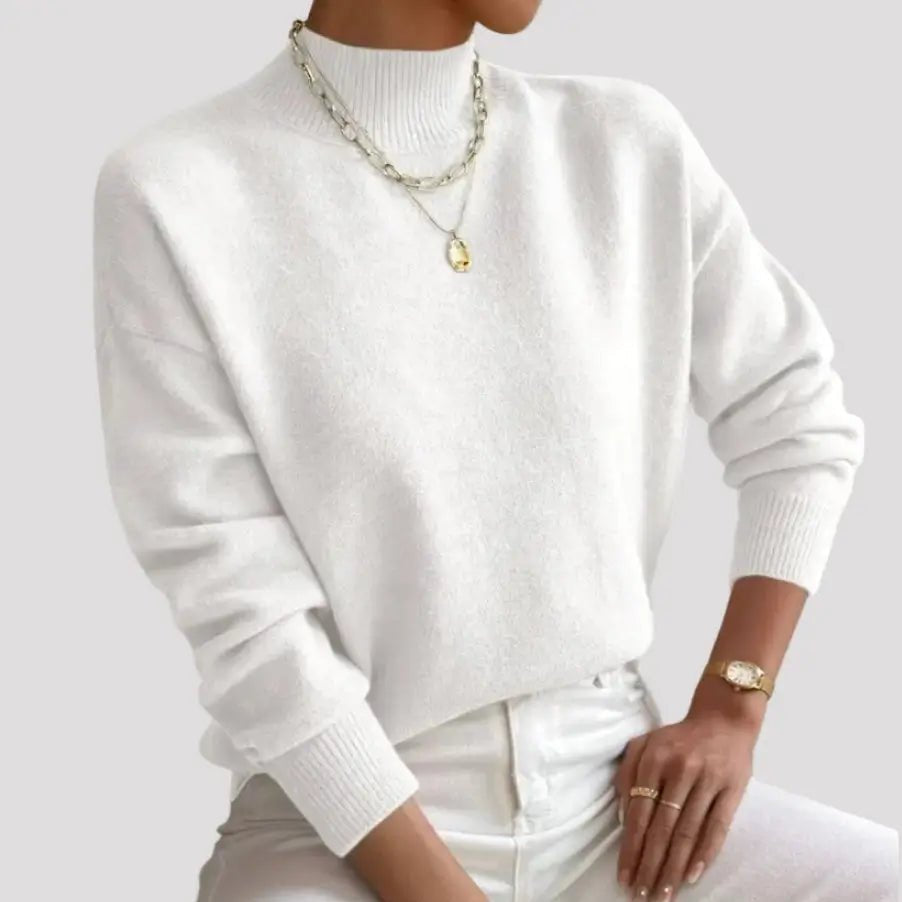 Gebreide Coltrui Dames - Elegante Warme Wintertrui - Sophie in Wit - Finn Jules
