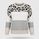 Gebreide Trui Dames - Warme Luipaardprint Trui — Lynn in Grijs - Finn Jules