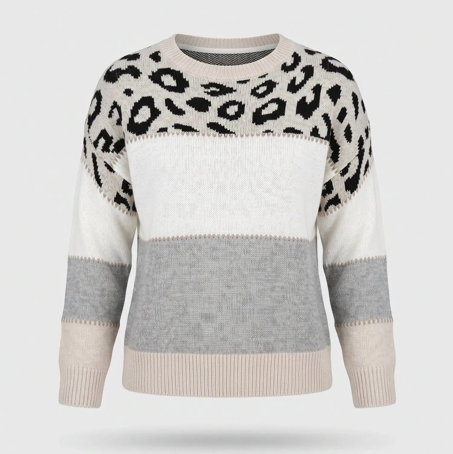 Gebreide Trui Dames - Warme Luipaardprint Trui — Lynn in Grijs - Finn Jules