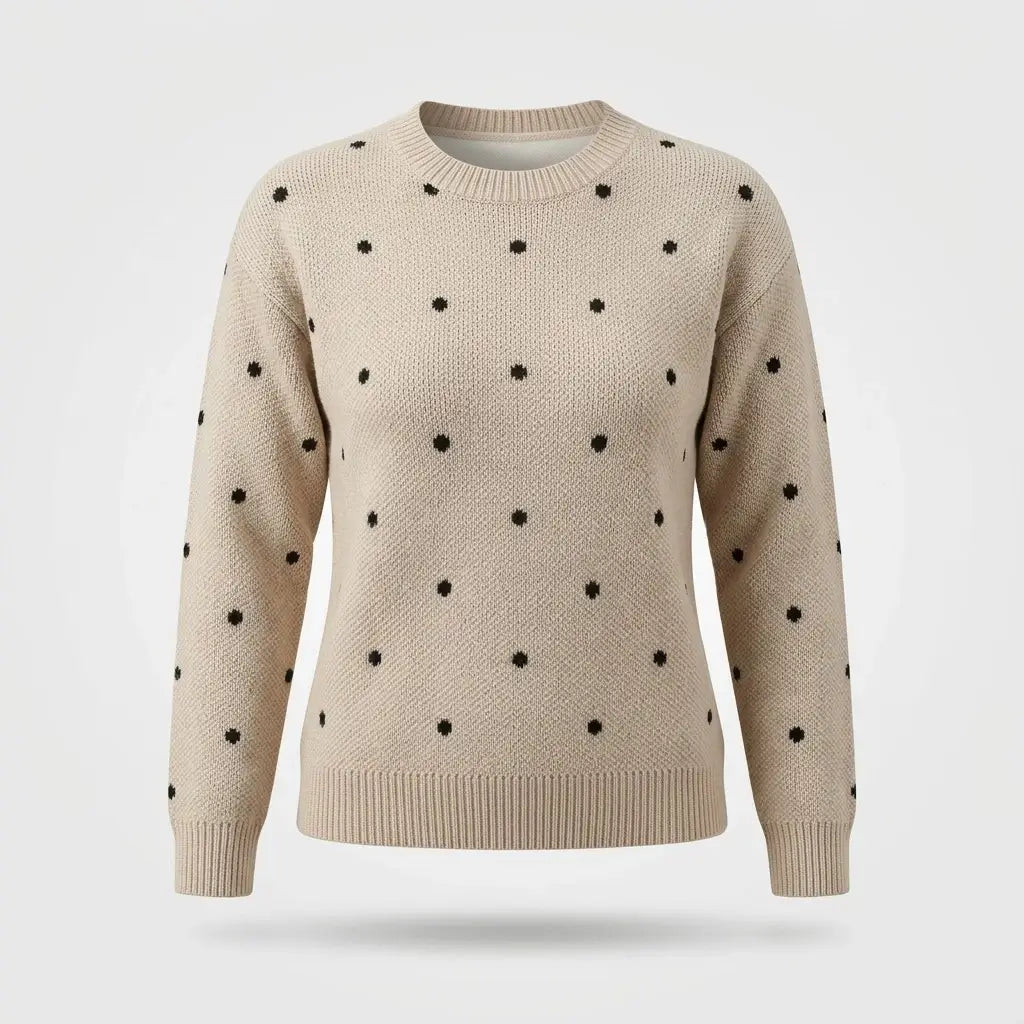 Gebreide Trui Dames - Warme Polka Dot Wintertrui — Emma in Khaki - Finn Jules
