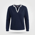 Gebreide Trui Kanten Kraag Regular Fit — Vera in Blauw - Finn Jules