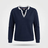 Gebreide Trui Kanten Kraag Regular Fit — Vera in Blauw - Finn Jules