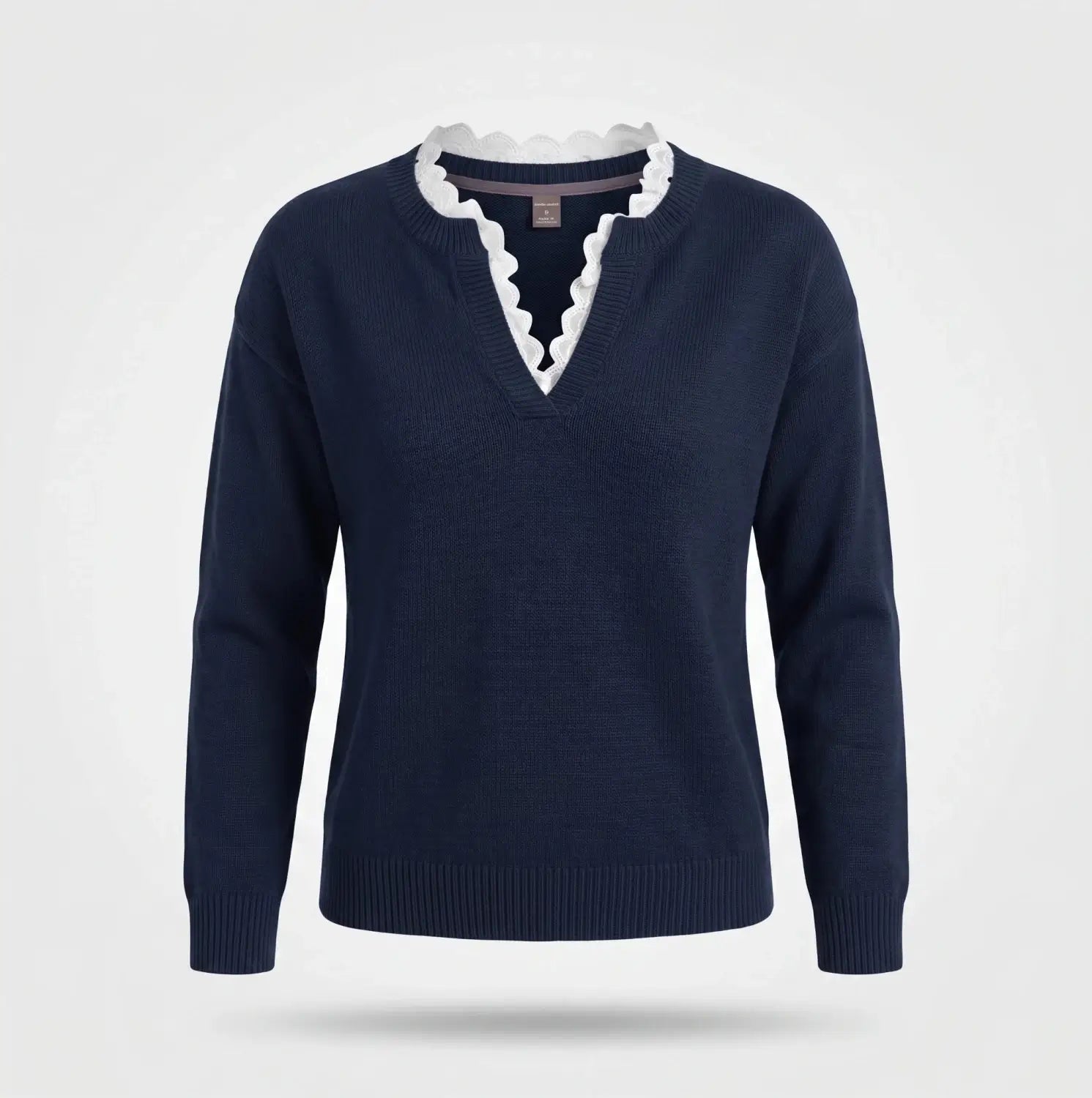 Gebreide Trui Kanten Kraag Regular Fit — Vera in Blauw - Finn Jules