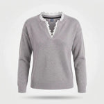 Gebreide Trui Kanten Kraag Regular Fit — Vera in Blauw - Finn Jules
