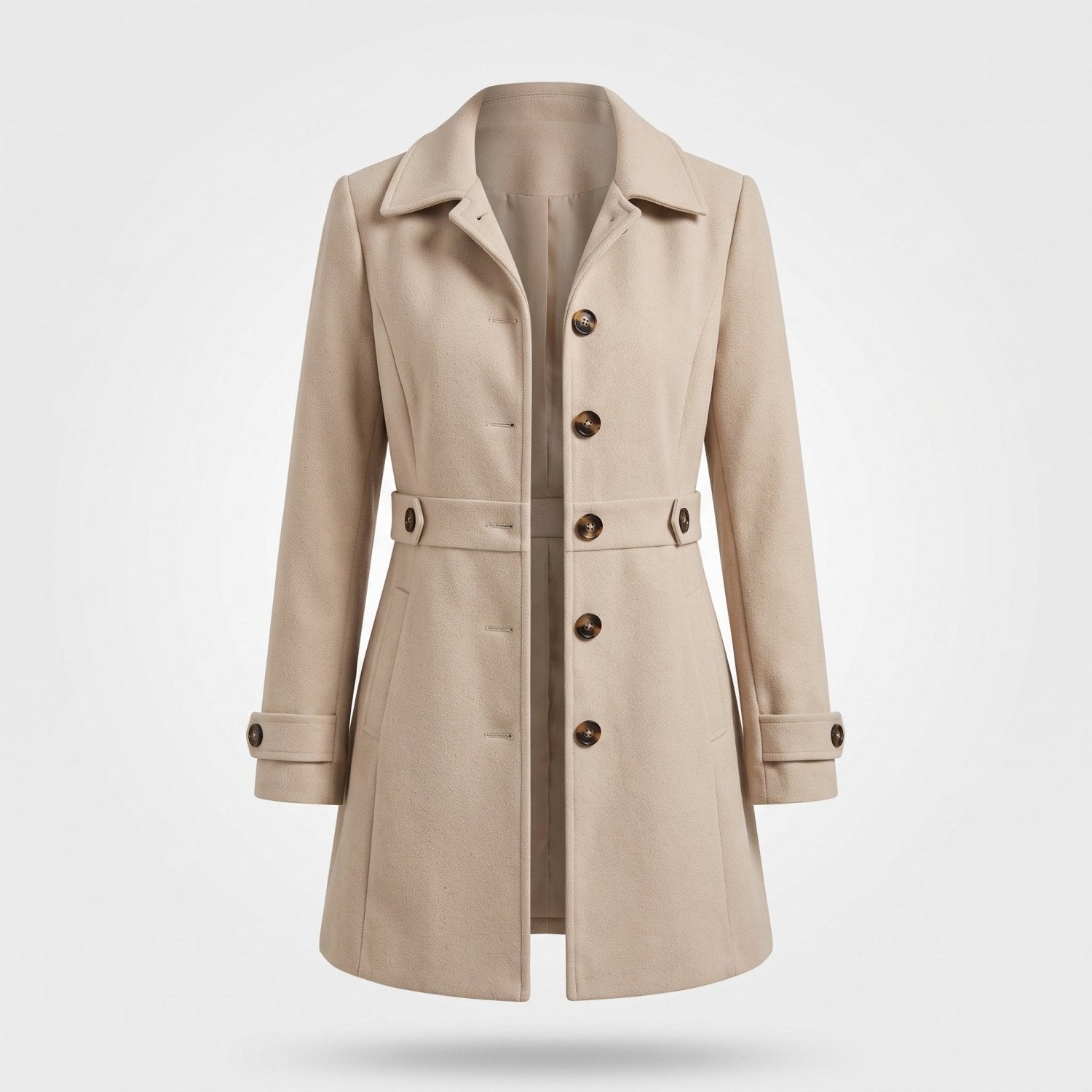 Klassieke Halflange Mantel met Ceintuurdetail — Marit in Beige - Finn Jules
