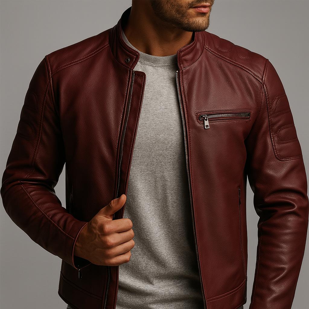 Café Racer Moto Jacket in Claret - Finn Jules