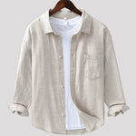 Linnen Overhemd Heren - Casual Ademend Shirt — Stijn in Beige - Finn Jules