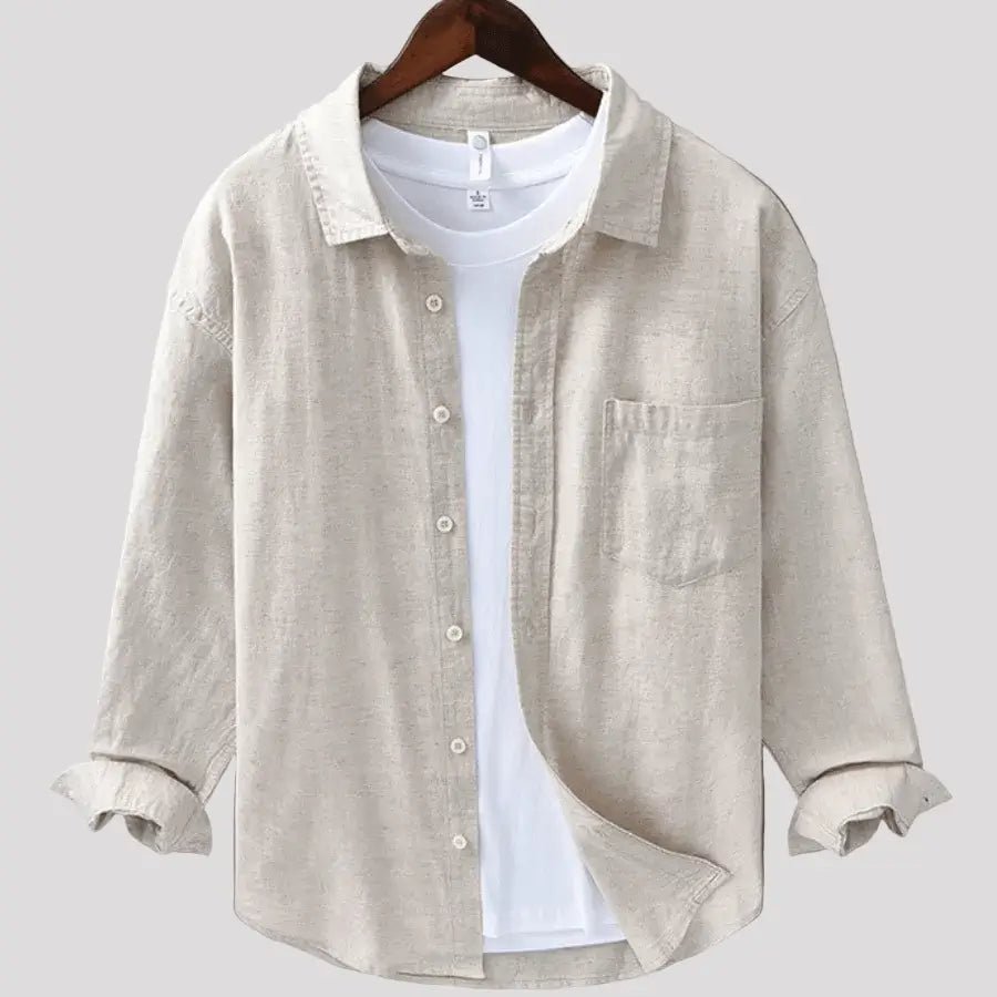 Linnen Overhemd Heren - Casual Ademend Shirt — Stijn in Beige - Finn Jules