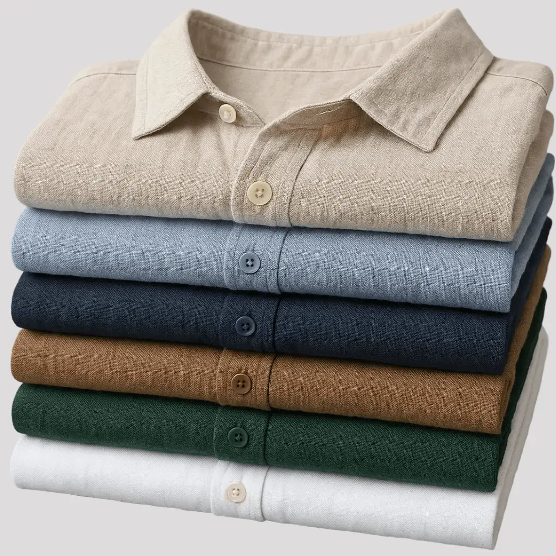 Linnen Overhemd Heren - Casual Ademend Shirt — Stijn in Beige - Finn Jules