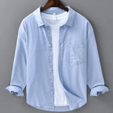 Linnen Overhemd Heren - Casual Ademend Shirt — Stijn in Blauw - Finn Jules