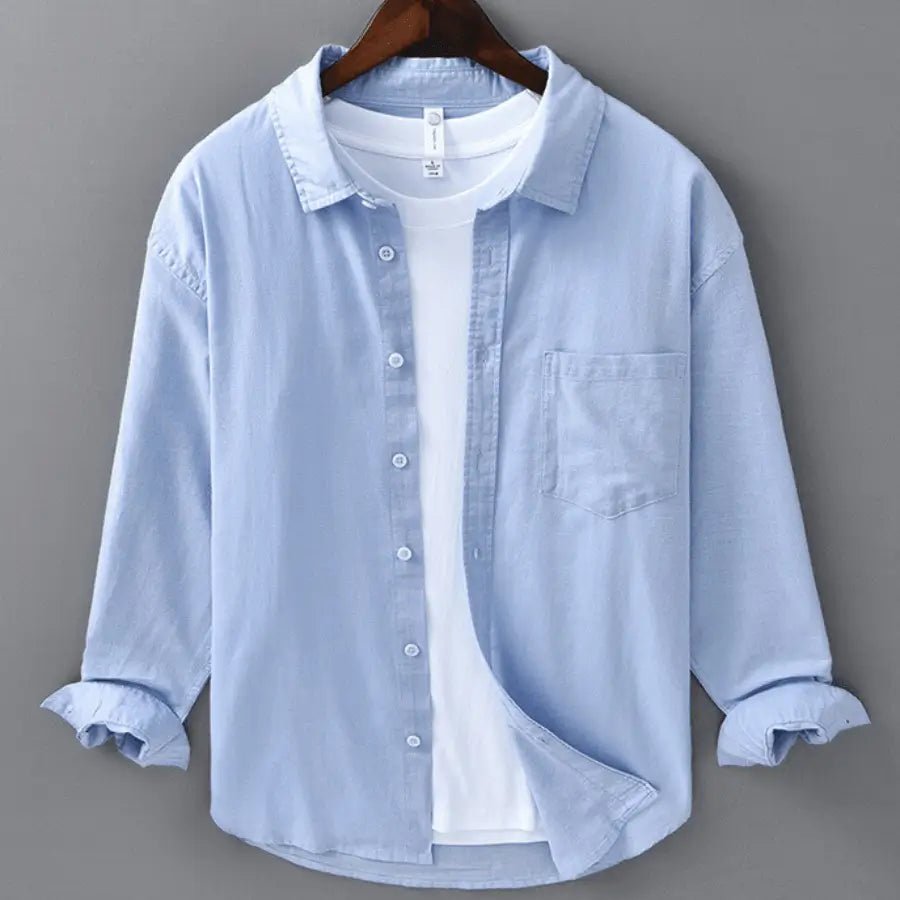 Linnen Overhemd Heren - Casual Ademend Shirt — Stijn in Blauw - Finn Jules