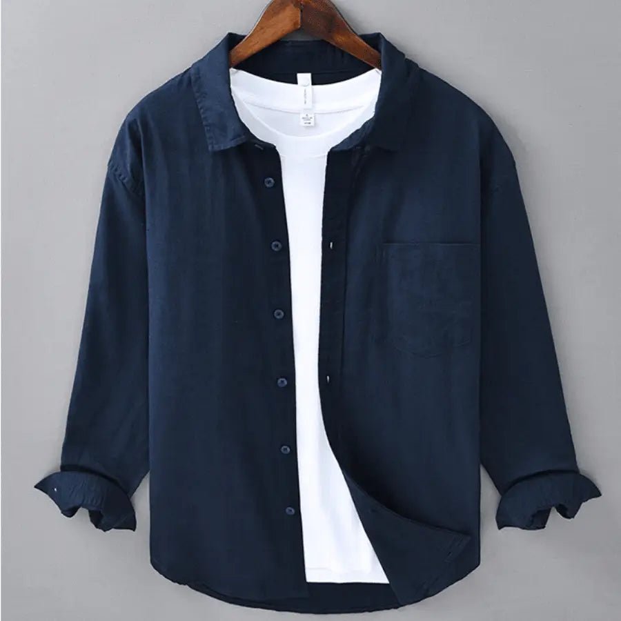 Linnen Overhemd Heren - Casual Ademend Shirt — Stijn in Marineblauw - Finn Jules