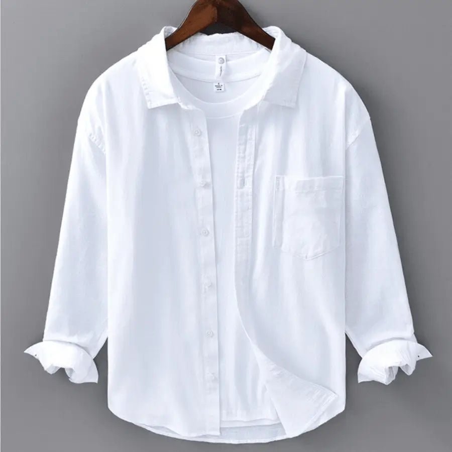 Linnen Overhemd Heren - Casual Ademend Shirt — Stijn in Wit - Finn Jules
