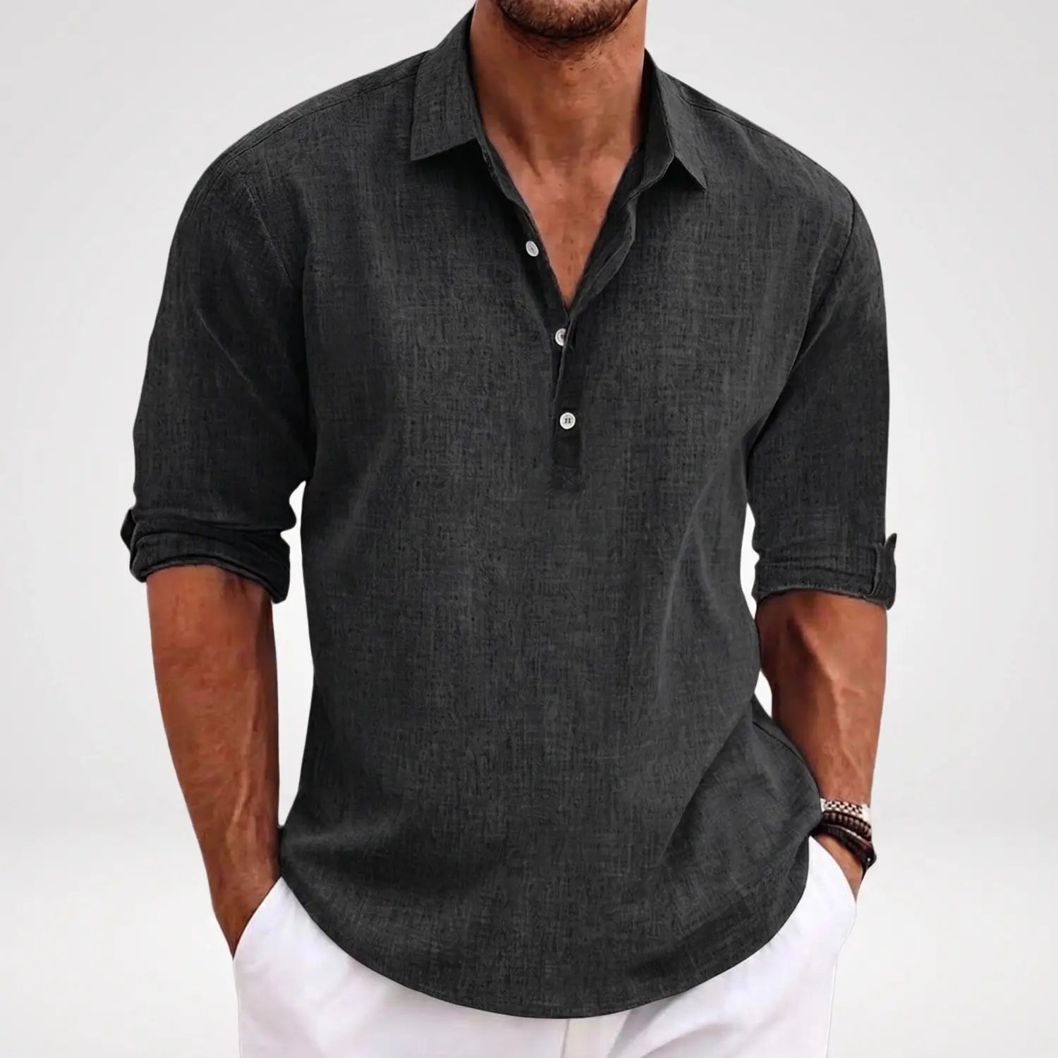 Linnen Overhemd Heren - Casual Zomerhemd — Sem in Zwart - Finn Jules