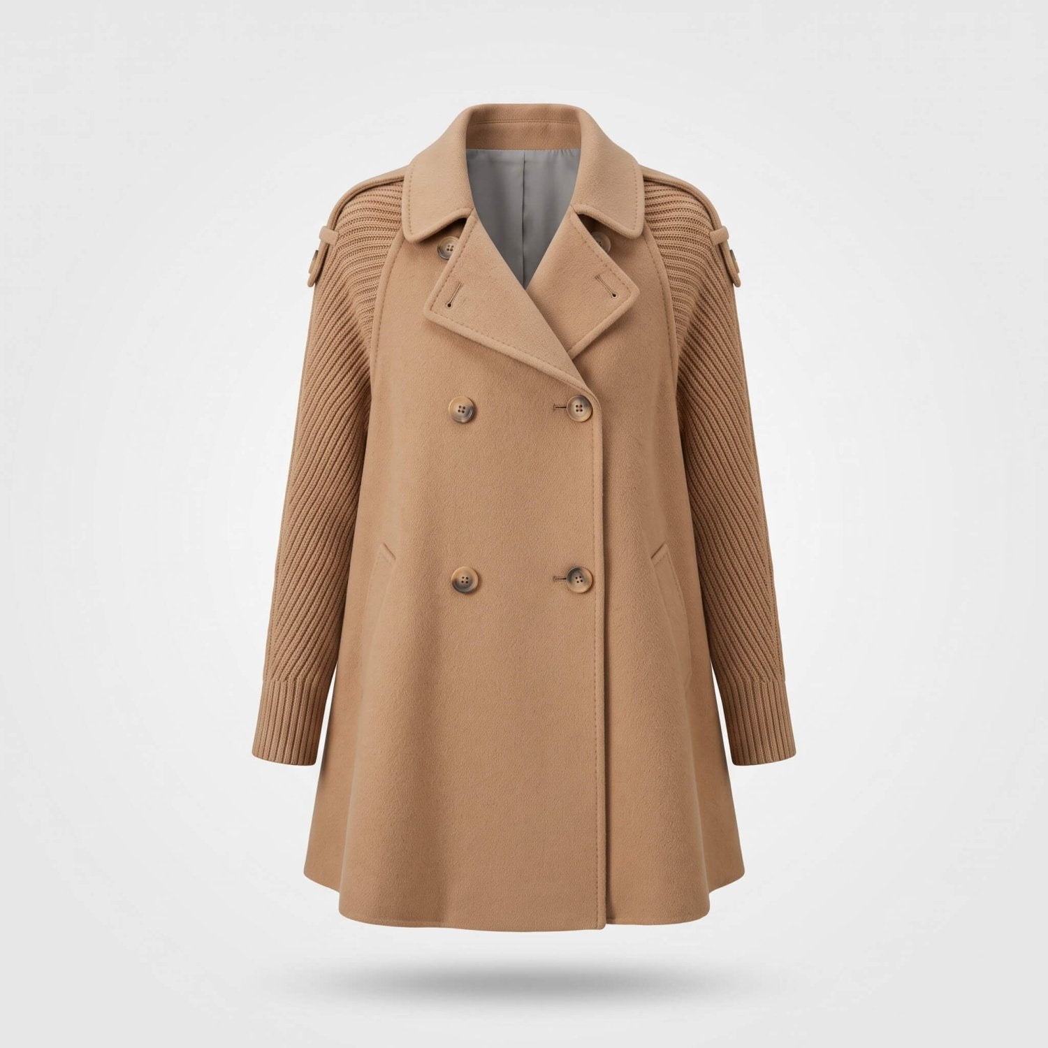 Mantel Dames - Wollen Capejas Gebreide Mouw — Sara in Beige - Finn Jules