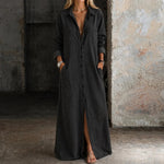 Maxi Blousejurk Dames - Denim Doorknoopjurk — Roos in Zwart - Finn Jules