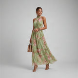 Maxi Jurk met Bloemenprint en Halterhals — Truus in Groen - Finn Jules