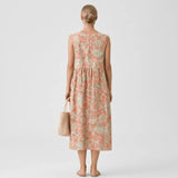 Midi Jurk Dames - Mouwloze Zomerjurk Met Print — Iris in Koraalroze Bloemen - Finn Jules