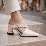 Mules Dames - Strass Slangenprint Puntneus — Anne in Wit - Finn Jules