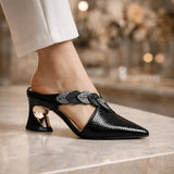 Mules Dames - Strass Slangenprint Puntneus — Anne in Zwart - Finn Jules