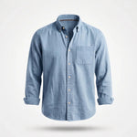 Overhemd Heren - Casual Ribfluwelen Shirt — Gijs in Lichtblauw - Finn Jules