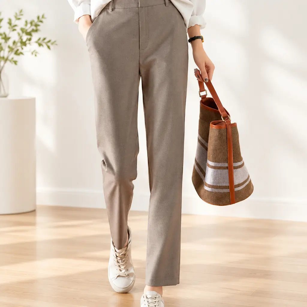 Pantalon Dames - Stretch Straight Fit — Tess in Grijsbruin - Finn Jules