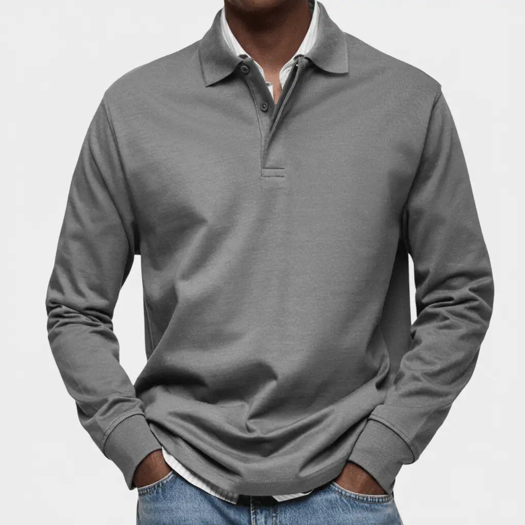 Poloshirt Heren - Casual Polo Lange Mouw — Daan in Grijs - Finn Jules