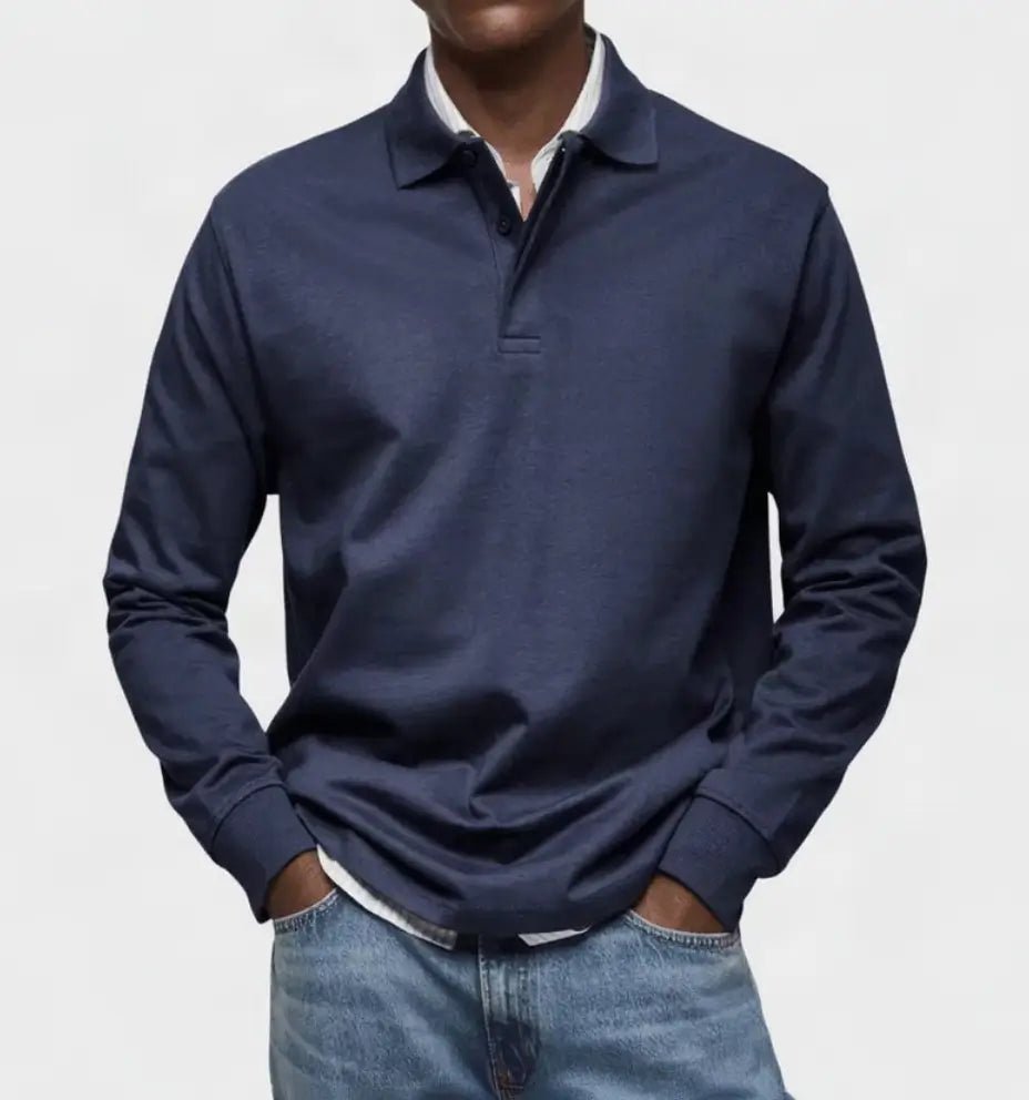 Poloshirt Heren - Casual Polo Lange Mouw — Daan in Navy - Finn Jules