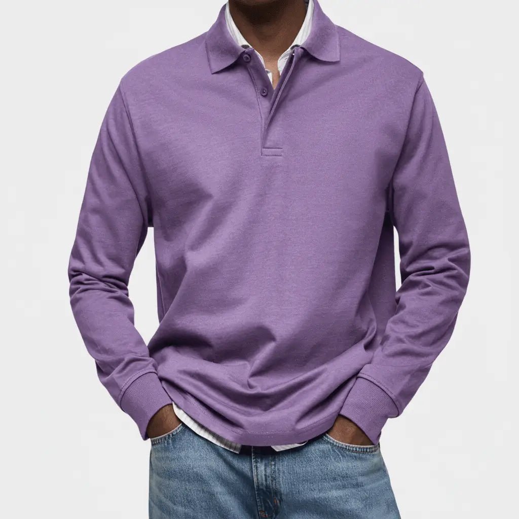 Poloshirt Heren - Casual Polo Lange Mouw — Daan in Paars - Finn Jules