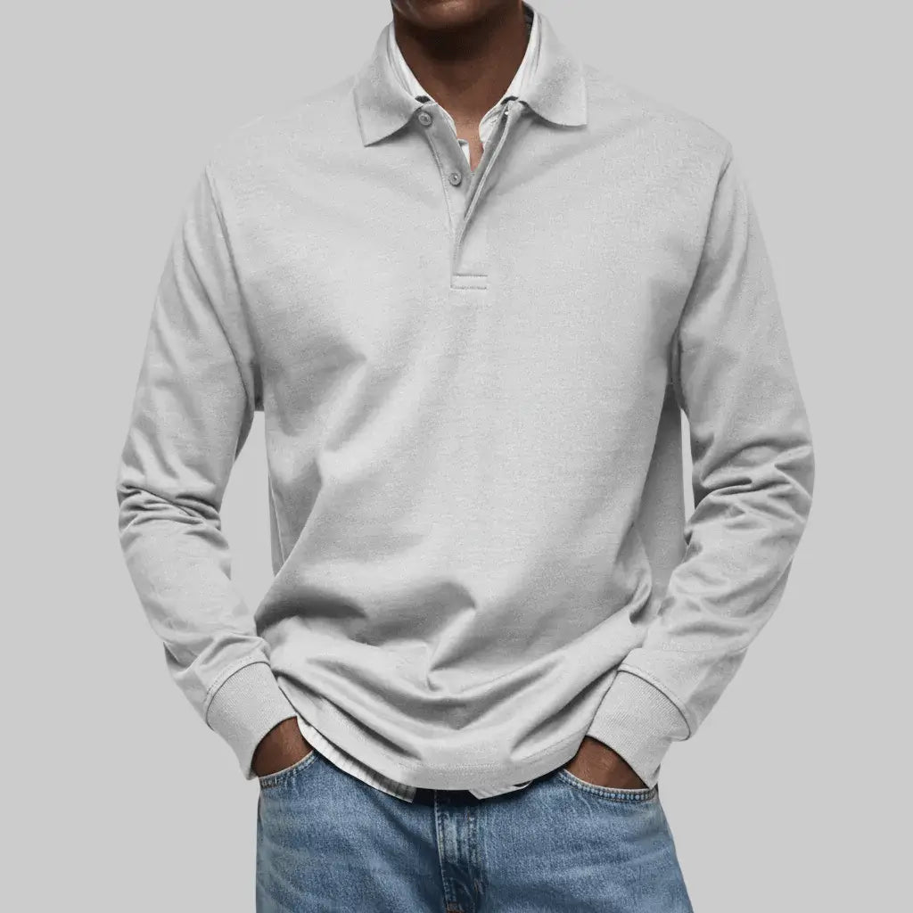 Poloshirt Heren - Casual Polo Lange Mouw — Daan in Wit - Finn Jules