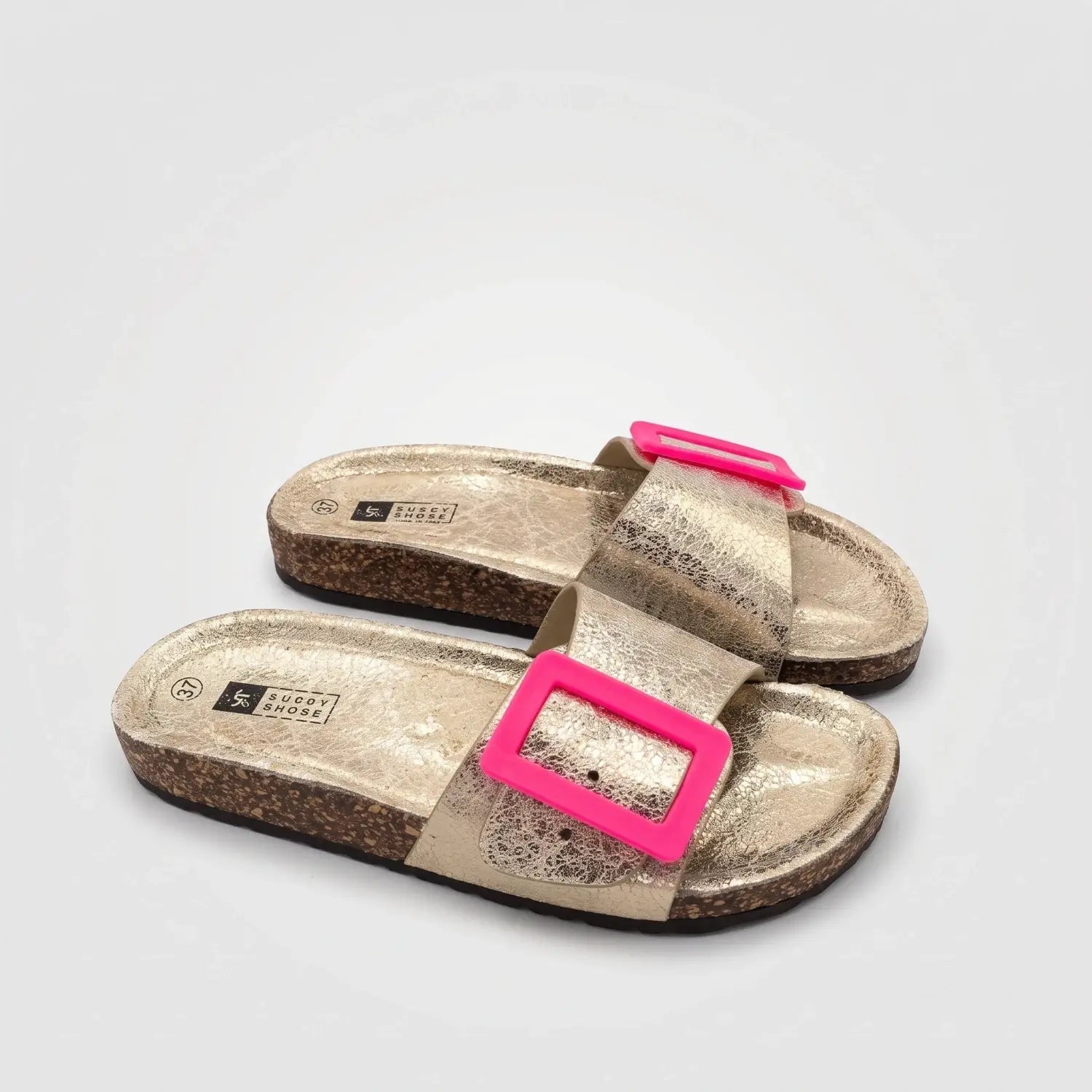 Slippers Dames - Comfortabele Kurk Muiltjes — Tess in Goud / Roze - Finn Jules