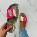 Slippers Dames - Comfortabele Kurk Muiltjes — Tess in Goud / Roze - Finn Jules