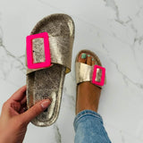 Slippers Dames - Comfortabele Kurk Muiltjes — Tess in Goud / Roze - Finn Jules