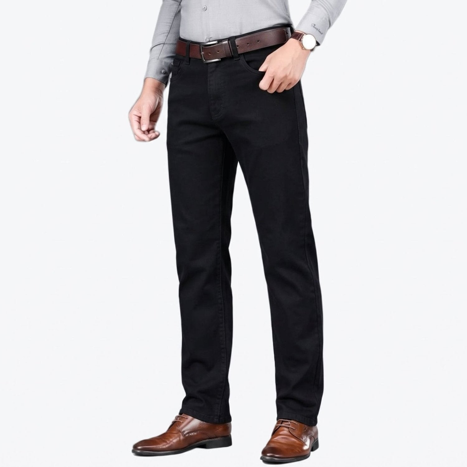 Spijkerbroek Heren - Stretch Straight Fit — Sem in Zwart - Finn Jules