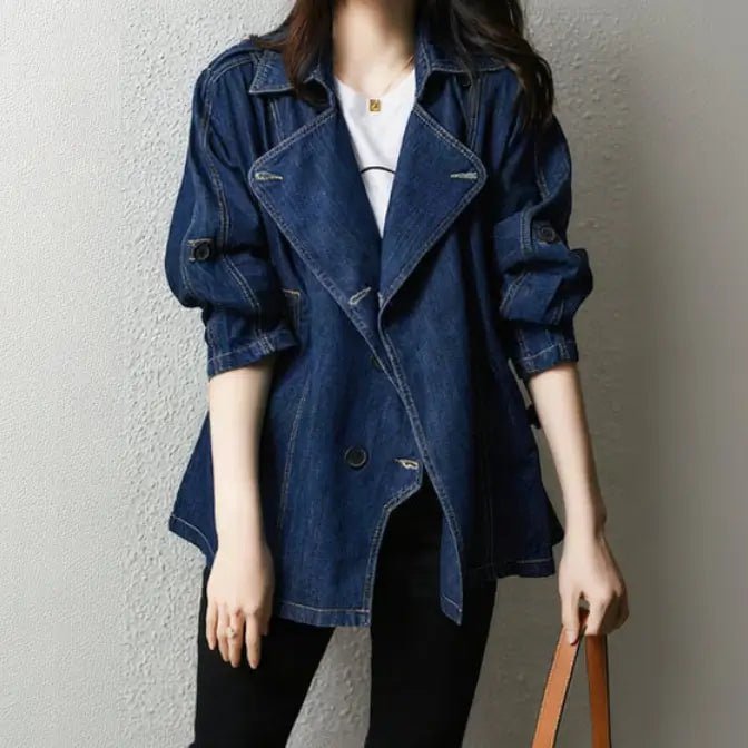 Spijkerjas Dames - Oversized Trenchcoat — Sanne in Donkerblauw denim - Finn Jules