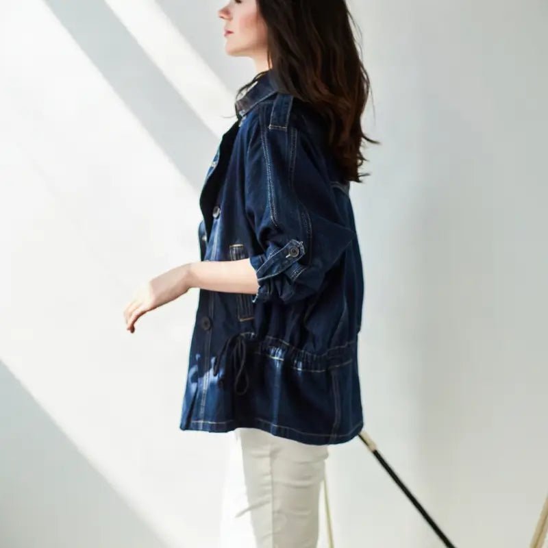 Spijkerjas Dames - Oversized Trenchcoat — Sanne in Donkerblauw denim - Finn Jules