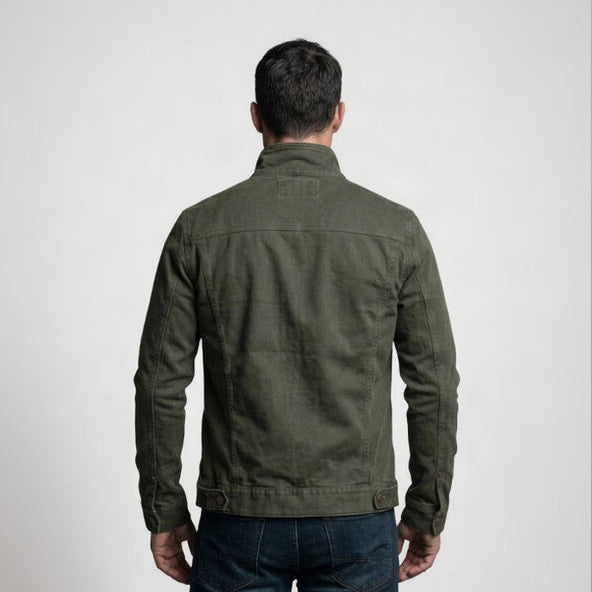 Stoere Casual Jas met Opstaande Kraag — Koen in Legergroen - Finn Jules