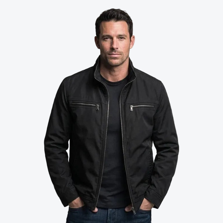 Stoere Casual Jas met Opstaande Kraag — Koen in Legergroen - Finn Jules
