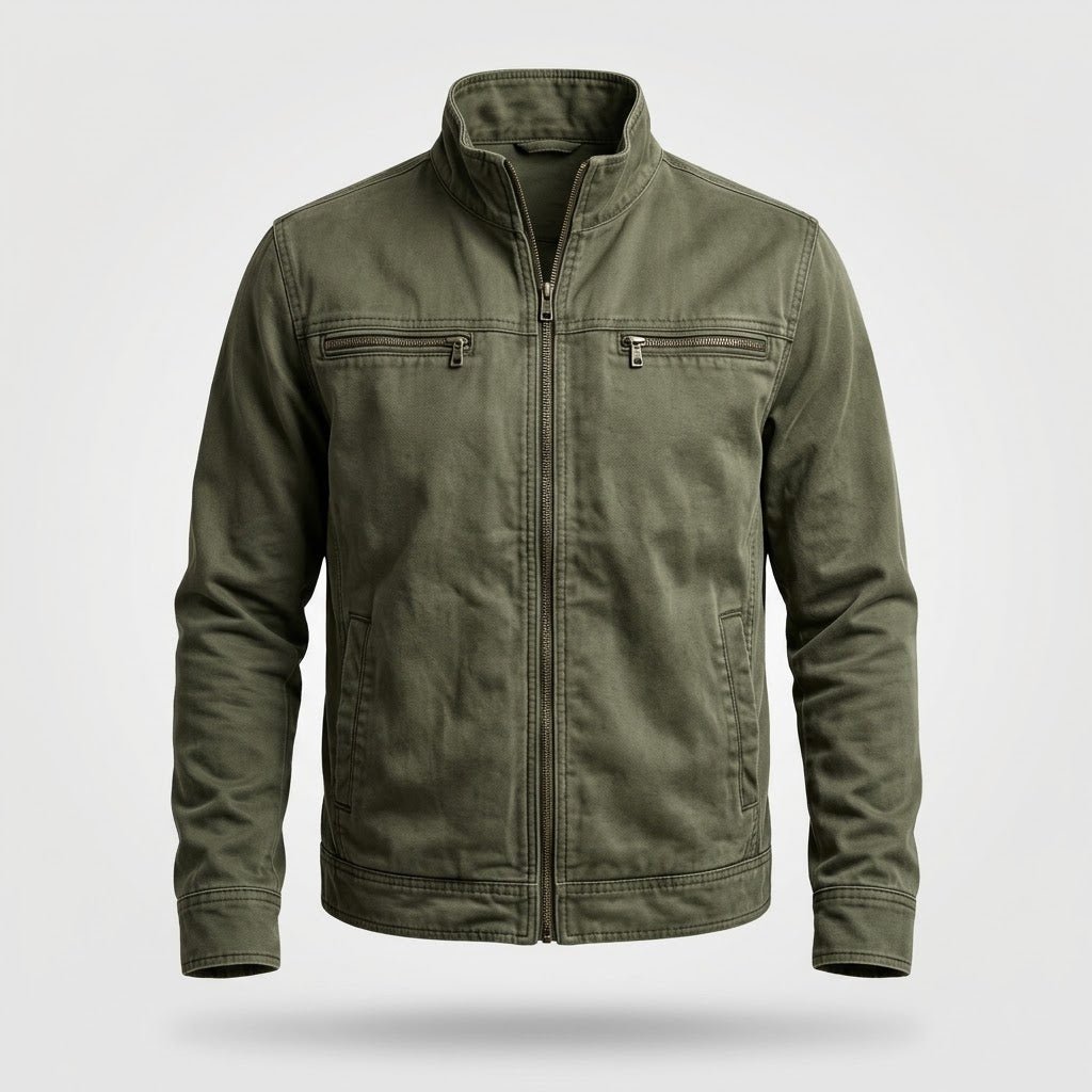Stoere Casual Jas met Opstaande Kraag — Koen in Legergroen - Finn Jules