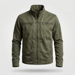 Stoere Casual Jas met Opstaande Kraag — Koen in Legergroen - Finn Jules