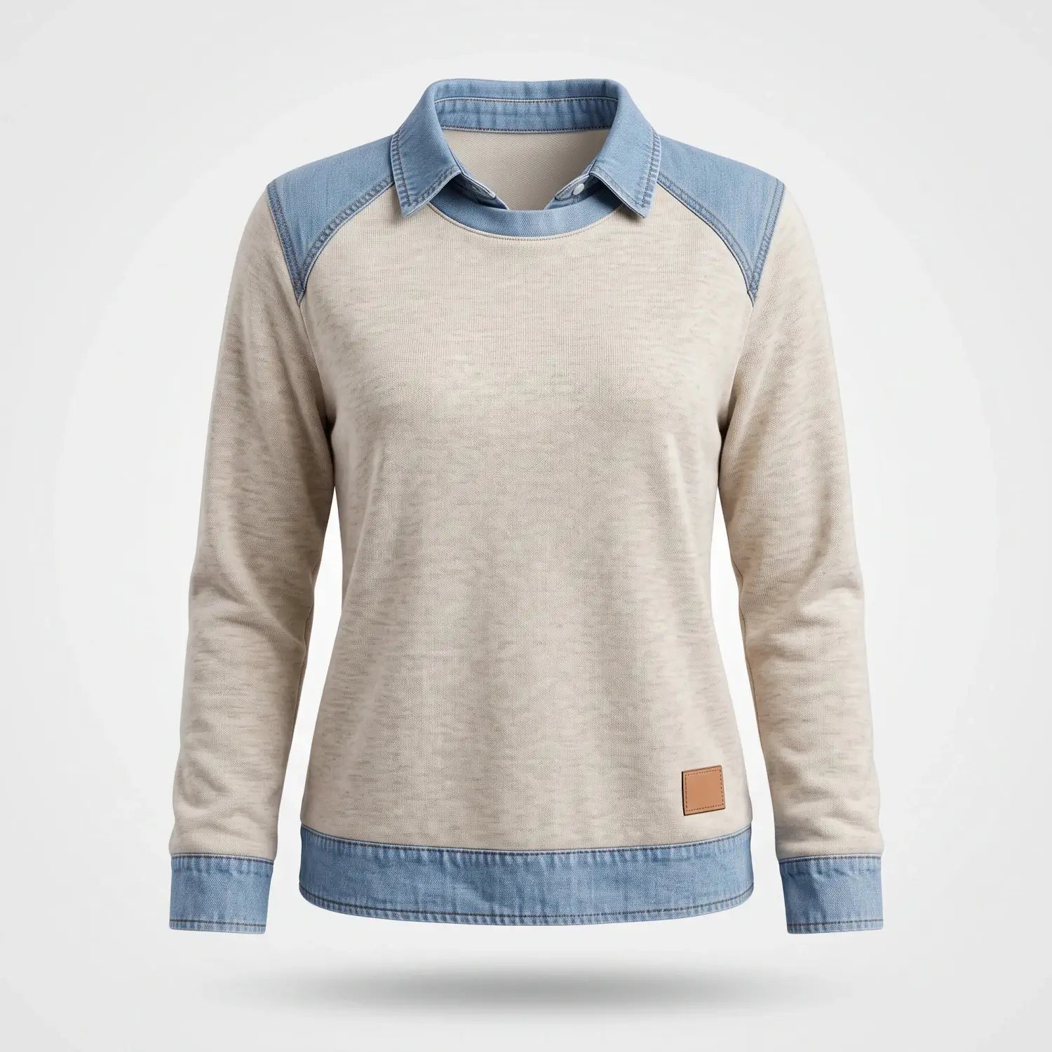 Sweater Dames - Katoenen Top Met Denim Kraag — Sanne in Beige - Finn Jules