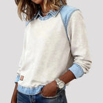 Sweater Dames - Katoenen Top Met Denim Kraag — Sanne in Beige - Finn Jules