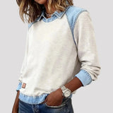 Sweater Dames - Katoenen Top Met Denim Kraag — Sanne in Beige - Finn Jules