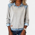 Sweater Dames - Katoenen Top Met Denim Kraag — Sanne in Grijs - Finn Jules