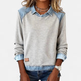 Sweater Dames - Katoenen Top Met Denim Kraag — Sanne in Grijs - Finn Jules