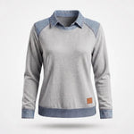 Sweater Dames - Katoenen Top Met Denim Kraag — Sanne in Grijs - Finn Jules