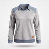 Sweater Dames - Katoenen Top Met Denim Kraag — Sanne in Grijs - Finn Jules