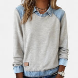 Sweater Dames - Katoenen Top Met Denim Kraag — Sanne in Grijs - Finn Jules