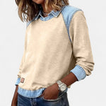 Sweater Dames - Katoenen Top Met Denim Kraag — Sanne in Khaki - Finn Jules