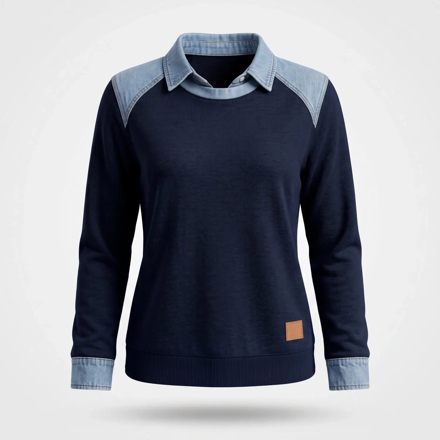 Sweater Dames - Katoenen Top Met Denim Kraag — Sanne in Marineblauw - Finn Jules